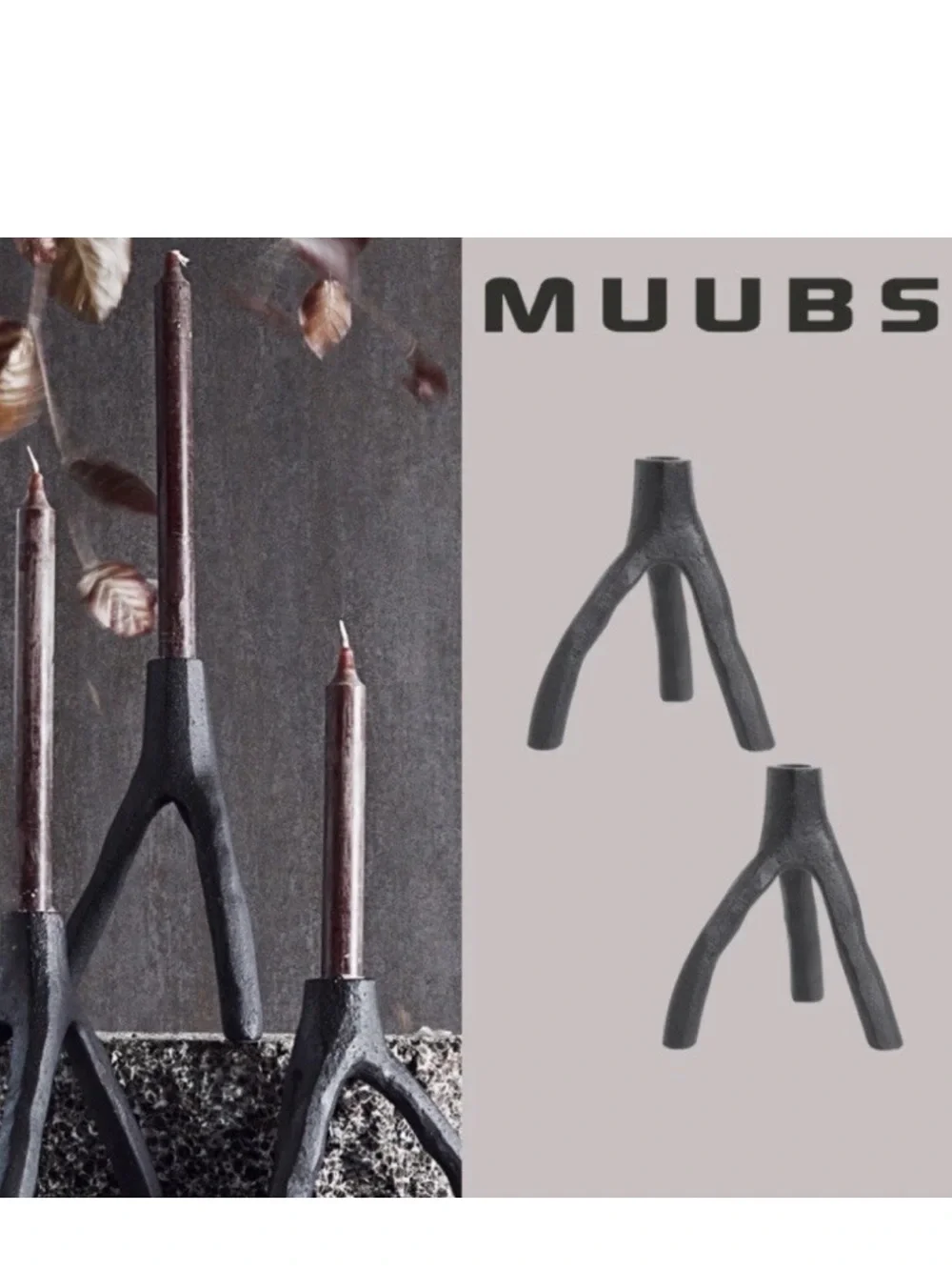 MUUBS AION NEW XL BLACK CAST IRON CANDLE HOLDER SCULPTURAL BRANCH DESIGN Artsy